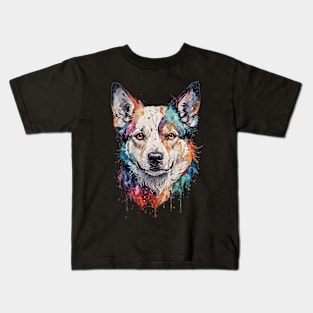 Colorful water paint style dog Kids T-Shirt